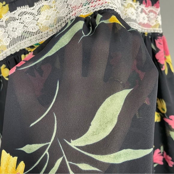 Handmade Muumuu Dress Sheer Black Floral Puffed Sleeve‎ Dropped Waist Lace Midi - Picture 7 of 10